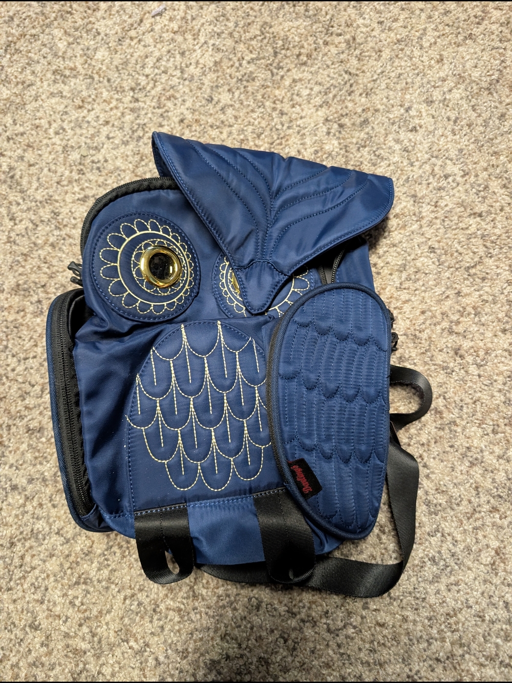 Darling's Navy Owl Backpack with Gold Eye Accents